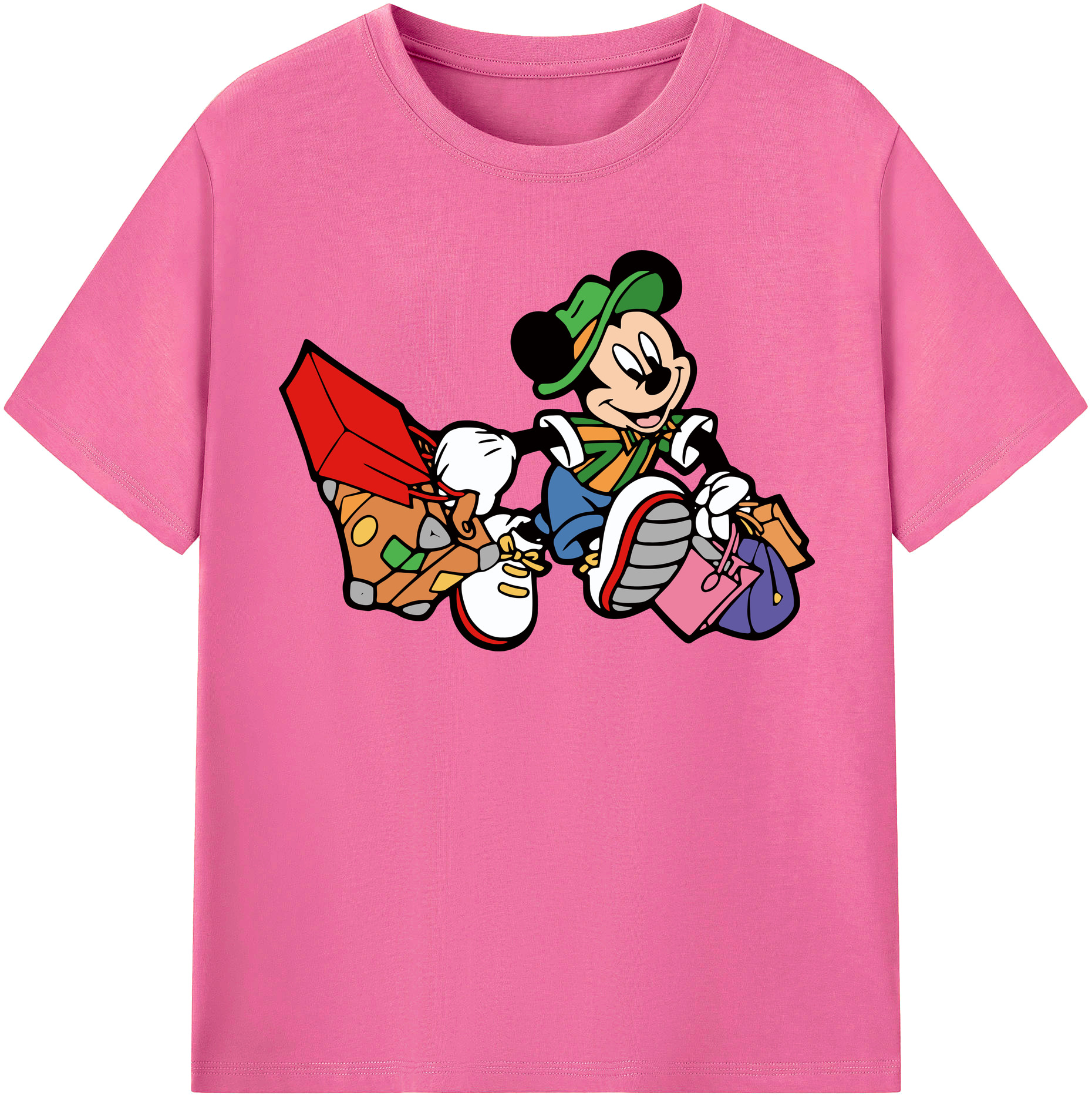 （画像用） ミッキーマウス Mickey Mouse レディースカジュアルプリントTシャツ（綿100％）